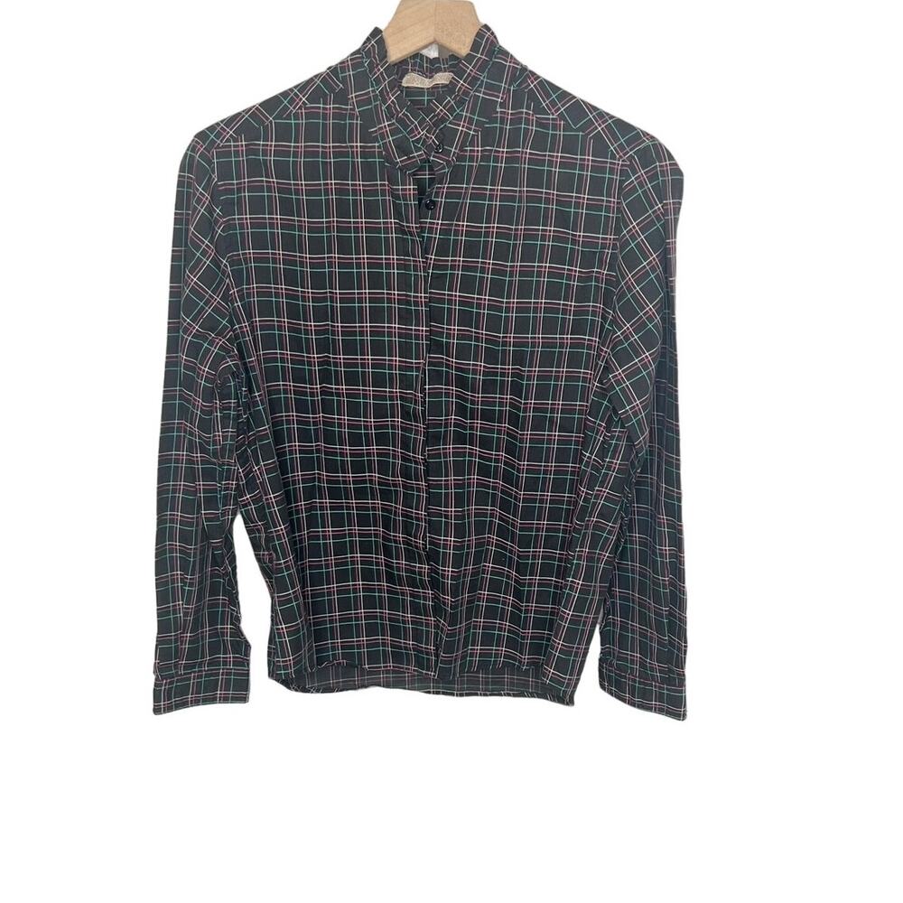 DIANE VON FURSTENBERG VINTAGE Secretary Plaid Button Front Top Ruffle Collar 12